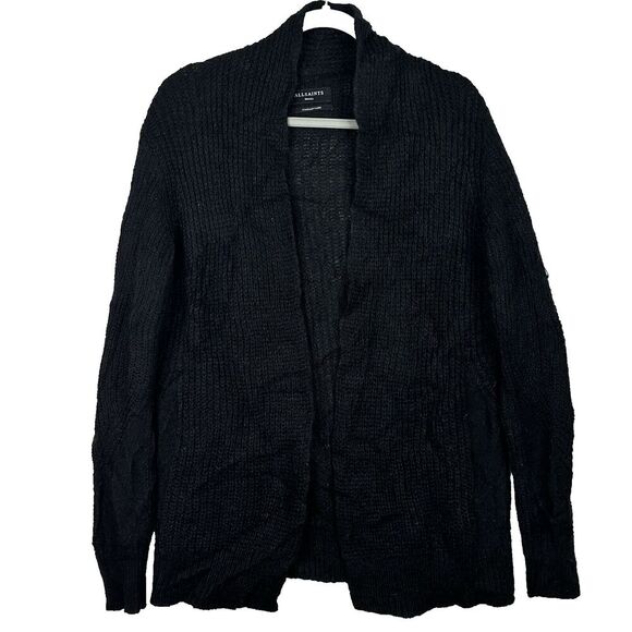 Allsaints Cardigan Open Front Italian Yarn Womens Sz Small Black Mohair Blend - Picture 1 of 13
